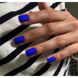 KQueenest 48 Pcs Matte Acrylic Press on Nails Short Square - Royal Blue, Small Fake Set, Neutral Gel Glue on Short, Stick on for Women Winter Finger Decoration