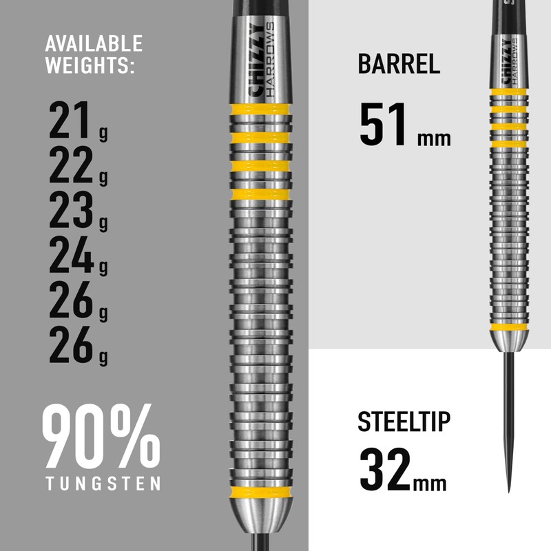 Harrows Dave Chisnall Chizzy 80% Tungsten Steel Tip Darts Set