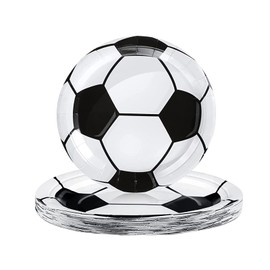Football Party Paper Plates 7inch for Boys,16P Black White Football Soccer Paper Plates,Football Tableware Dinner Plates for Kids Sports Game,World Cup 2022,Football Birthday Party Decoration Supplies