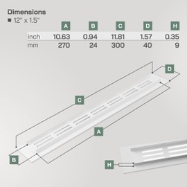 Vent Systems 40 x 300 mm White Aluminium Door Ventilation Grille - Furniture, HVAC Cover for Heating, Cooling, Exhaust Air - Ventilation Grille - Ventilation Grille for Indoor and Outdoor Ventilation Cover