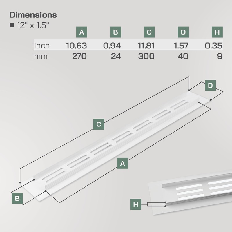 Vent Systems 40 x 300 mm White Aluminium Door Ventilation