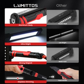 LAIMITTOS Rechargeable Work Light 2500mAh Magnetic LED Work Light Flashlight Mechanic Light Tool for Men Him, Foldable Lamp with Hook for Car Repair Emergency BBQ Grill