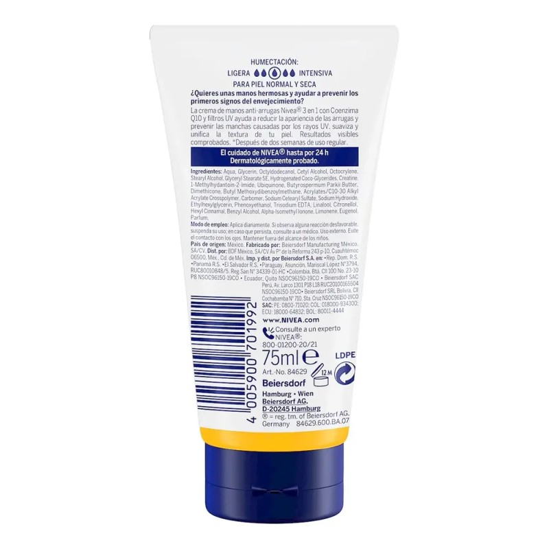Crema Para Manos Humectante Nivea Q10 Antiarrugas 75 Ml