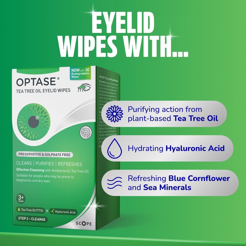 Optase Tea Tree Oil Eyelid Wipes – Cleanses, Purifies, and