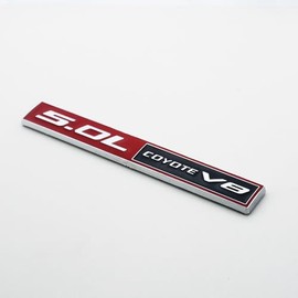 2Pc 5.0L Coyote V8 Engine Emblem Coyote Badge 3D Sticker Door Trunk Nameplate (Red Black Chrome)