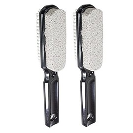 Two Sided Foot Scrubber with Handle: Pumice Stone Smoother & Bristle Brush Foot Exfoliator - Black, 2 Pack