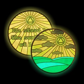 Sunlight of The Spirit Sobriety Chip AA Coin Recovery Gift Affirmation Token | Glow in The Dark Gold Plated Medallion