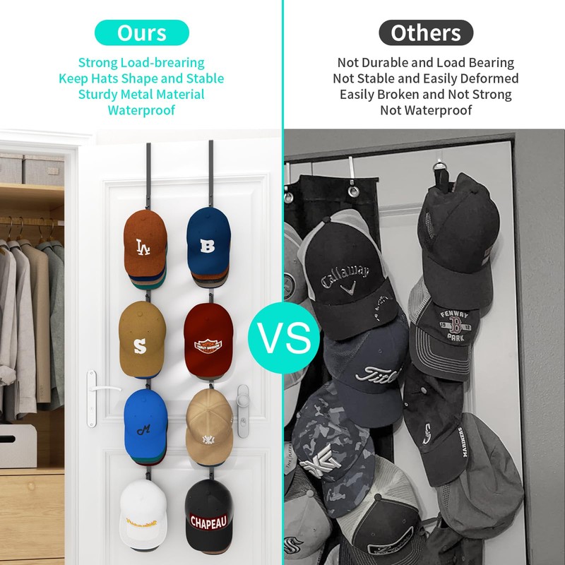 HapiRm Over Door Hat Rack - 2 Packs Hat Organizer
