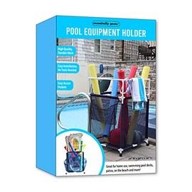 Essentially Yours Rolling Pool Noodle Storage Organizer Bin, Standard Noodle Holder, 24" W x 24" L x 38" H, Blue Mesh/White PVC Style 510643