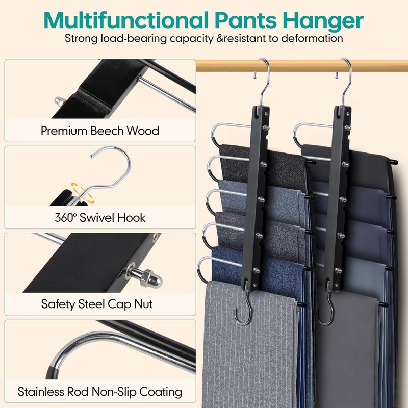 Whitmor Space Saving Pant Hangers, Foldable 5 Tier Closet Organizer