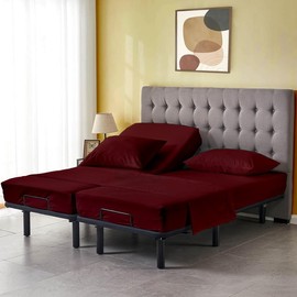 5 Piece Split Queen Sheets Sets for Adjustable beds - 400 Thread Count 100% Cotton (Burgundy Solid)