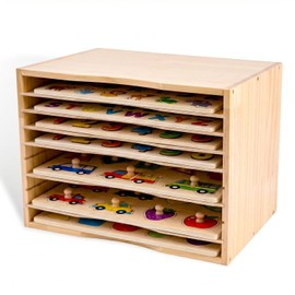 Wooden Puzzle Holder Rack, 7-Tier Puzzle Storage Shelf with Removable Drawers Puzzle Racks for Wooden Puzzles