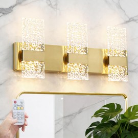 Modern Brushed Gold 6-Lights Bathroom Vanity Light, Eleglant Brass LED Bathroom Light Fixtures over Mirror, Dimmable Acrylic Shade Wall Lighting Fixtures, Hardwired Wall Light(H9.25in, L21.26in)