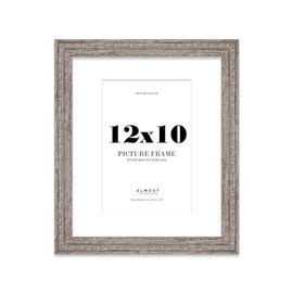 12x10 Walnut Ornate Photo Frame With White Mat For 9x6 Picture, Ready to Hang or Stand, 1 Pack
