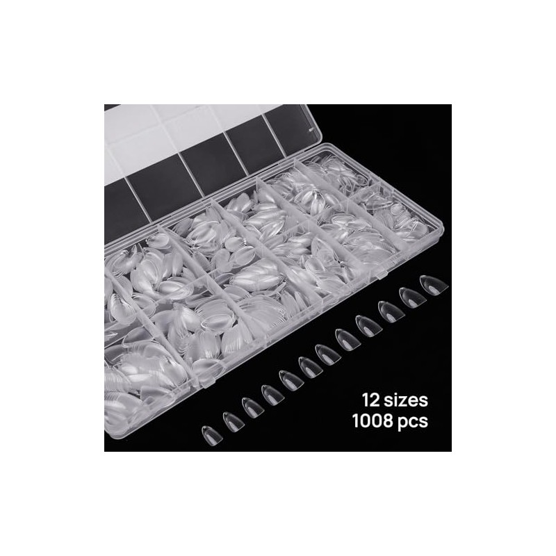 1008 uñas postizas cortas en forma de almendra, semimate, cobertura