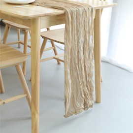 Fhberni Boho Gauze Cheese Table Runner 120 Inch Cheesecloth Shabby Chic Rustic Table Runner for Wedding, Baby Shower, Birthday, Banquets - Champagne