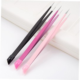 DECHOUS 3pcs Double Ended Nail Art Tweezers Versatile Beads Sticker Craft Tweezers for Easy Application Professional Home Use Comfortable Press Head Design Pink Black