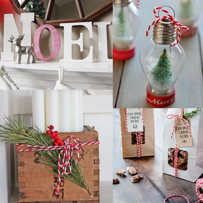 Red White Gift Twine String Holiday Twine 328 Feet Cotton