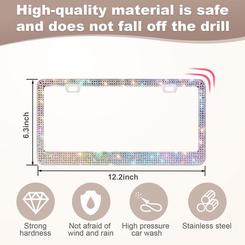 QUANQIUFEI 2 Pack Bling License Plate Frames for Women, Sparkly