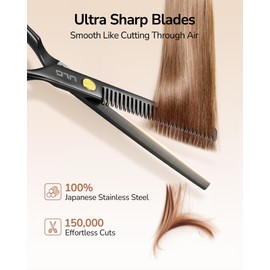 ULG Thinning Shears for Hair Cuttiing 16.5 cm Professional Thinning Scissors Ultra Sharp Stainless Steel Barber Shears for Left/Right Hand- Ergonomic for Women, Men, Kids, Pets, Salon & Home, Black
