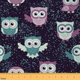 Feelyou Cartoon Owl Upholstery Fabric for Chairs, Cute 3D Animal Printed Fabric by The Yard, Geometry Circle Decorative Fabric for Upholstery and Home DIY Projects, 2 Yards,Blue Purple