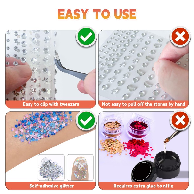 NVGVUP Body Glitter Gel with Gem Stickers Beauty Set, 6