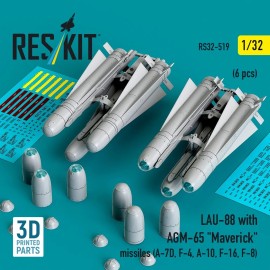 Reskit 1/32 Reskit RS32-0519 LAU-88 with (2 pcs) AGM-65 "Maverick" missiles (6 pcs) (A-