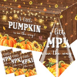 Little Pumpkin Baby Shower Decorations - 3pcs A Little Pumpkin is on The Way Tablecloth, Rustic Wood Fall Pumpkin Table Cover for Boy Girl Fall Autumn Thanksgiving Party Supplies