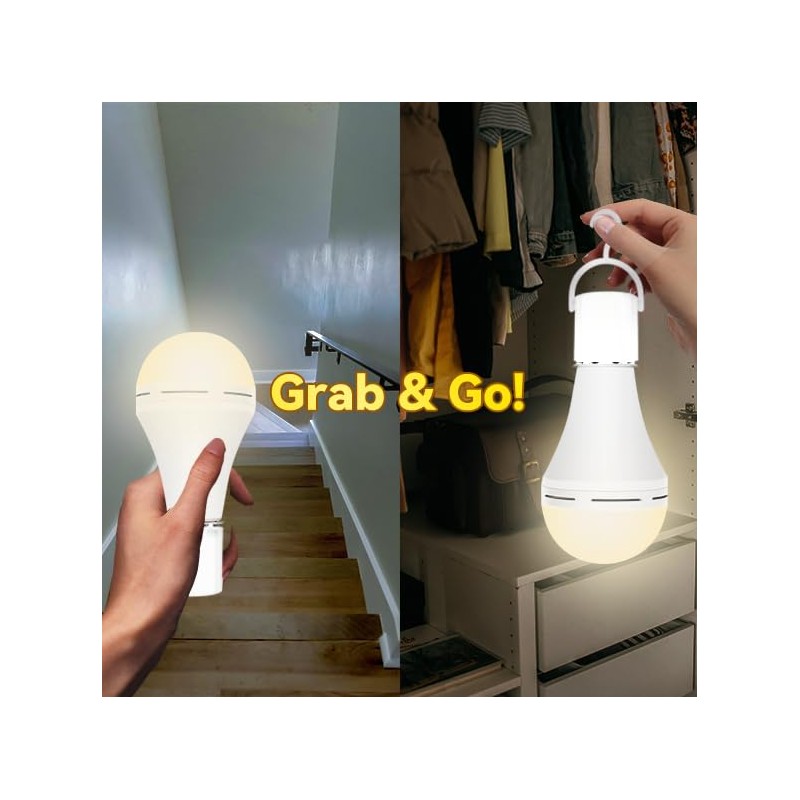 Emergency-Rechargeable-Light-Bulb, Stay Lights Up When Power Failure, 1200mAh15W 80W Equivalent