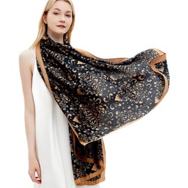 Silk Scarf for Women Fashion Long Satin Lightweight Large Shawl Wrap Printed Sleep 70''X35'',201-Black/Beige
