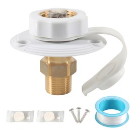 Mtsooning RV City Water Fill Inlet with Check Valve, 3/4 NH Female to 1/2 NPT Male RV Water Hose Flange Brass Connector Replacement for RV Camper Motorhome Trailer Marine White