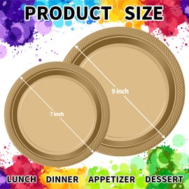 120 PCS Gold Plastic Plates, Disposable Plates for Party Heavy Duty Plastic Dinnerware Sets, Include 7" Dessert and 9" Dinner Plates for Wedding Easter Picnic BBQ (Gold, 7"+9")