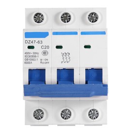 400V 3 Pole Miniature Circuit Breaker MCB Safety Breaker with 35mm DIN Rail for Solar Power Generation System (20A)