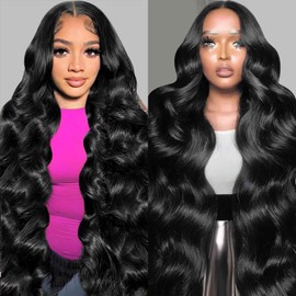 DSMOW 24 Inch 5x5 HD Lace Closure Wigs Human Hair Wear and Go Glueless Wigs Human Hair Pre Plucked Pre Cut for Beginners Body Wave Lace Front Wigs for Women 180% Density Natural Black