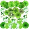 ZERODECO Party Decoration, Green Confetti Balloons, Paper Pompoms, Hanging Fans,
