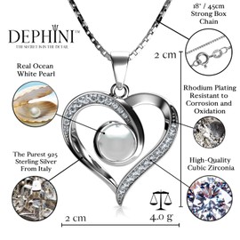 DEPHINI - Pearl Jewellery set - Heart Necklace Earrings & Ring - 925 Sterling Silver - Cubic Zirconia