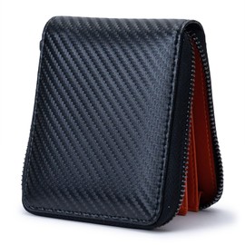 Alldaily RFID Blocking Wallets for Men with Zipper Bifold RFID Card Holder (Black & Orange)