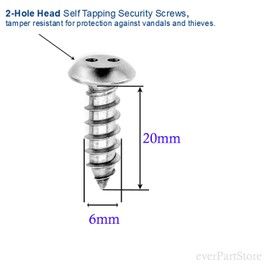 LFPartS Stainless Steel Rust Resistant License Plate Frame Screws Fasteners (M6x20 Security Self Tapping Screws, Metalic)