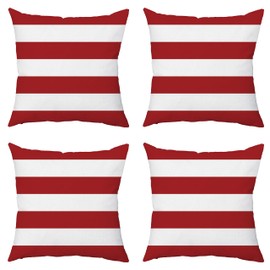 TAOSON Dark Red Striped Outdoor Throw Pillow Covers 18x18 Inch,Set of 4