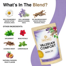 BREWIX, Valerian Comfort Tea for Sleep and Relaxation (25 Pyramid Bags) Caffeine-Free and Calming for Bedtime | Valerian Root, Chamomile & Lavender | Perfect Wellness Sleep