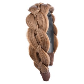 GLEDOLA Wide Braided Headband with Teeth Synthetic Hair Plaited Headband High Elasticity Braids Hair Band Hairpiece for Girls Women (Medium Brown, Wide)