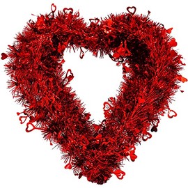14" Valentines Wreath for Front Door, Tinsel Heart Wreath for Indoor Outdoor Decorations, Valentines Day Heart Shaped Wreath Sign Wall Hanging Decor by 4E's Novelty