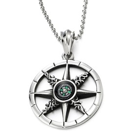 Stainless Steel Marine Wheel Compass Pendant Men's Women's Necklace with 75 cm Steel Ball Chain and, Stainless steel, metal, steel, Non-applicable