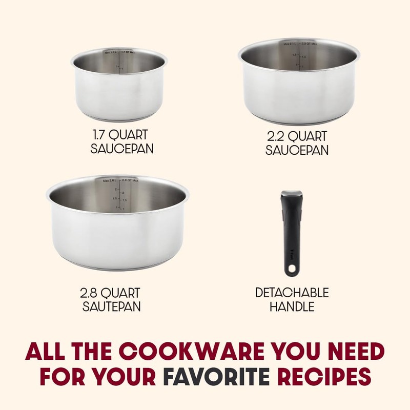 T-fal Ingenio Expertise Stainless Steel Cookware Set 4 Piece, Induction,