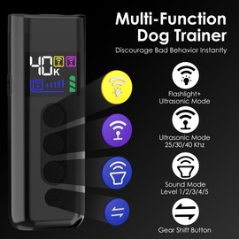 Dog Bark Deterrent Device, 65 FT Range,3X Ultrasonic Bark Deterrent Device & Ultrasonic Dog Trainer - Anti-Barking Device with Color Display, Safe & Effective Alternative to Bark Collars - Black