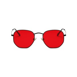 QVKUUT Retro Polygon Sunglasses for Men and Women, black/red