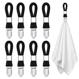 YHSKJCD Pack of 8 towel clips, hanger for towels, tea towel holder, hooks for towels, towel clips with loops, towel hanger without sewing, black hooks
