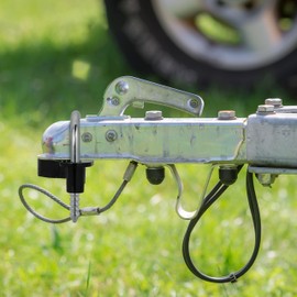 Relaxdays Anhängerschloss, Wohnwagen Diebstahlschutz für gängige Anhängerkupplungen, Schloss für PKW, schwarz/Silber, Aluminium, Stahl