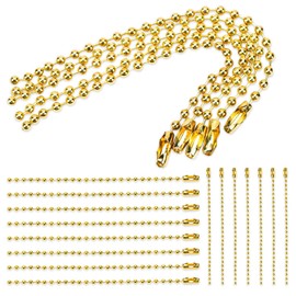 100Pcs Ball Beads Chain,4inch Bead Chain Gold Beads 2.4mm Diameter with Ball Connector Clasp Keychain Rings Metal Rings for Crafts Dog Tag Metal Chain Metal Bead Chain Dog Tag Chain