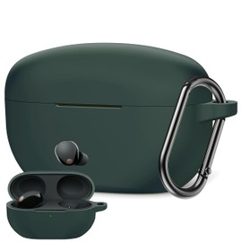 INGIDO Compatible for Sony WF-1000XM5 Case with Keychain, [Front LED Visible] [Anti-Lost Keychain] Shockproof Soft Silicone Protective Cover Case for Sony WF-1000XM5 Accessories (Dark Green)